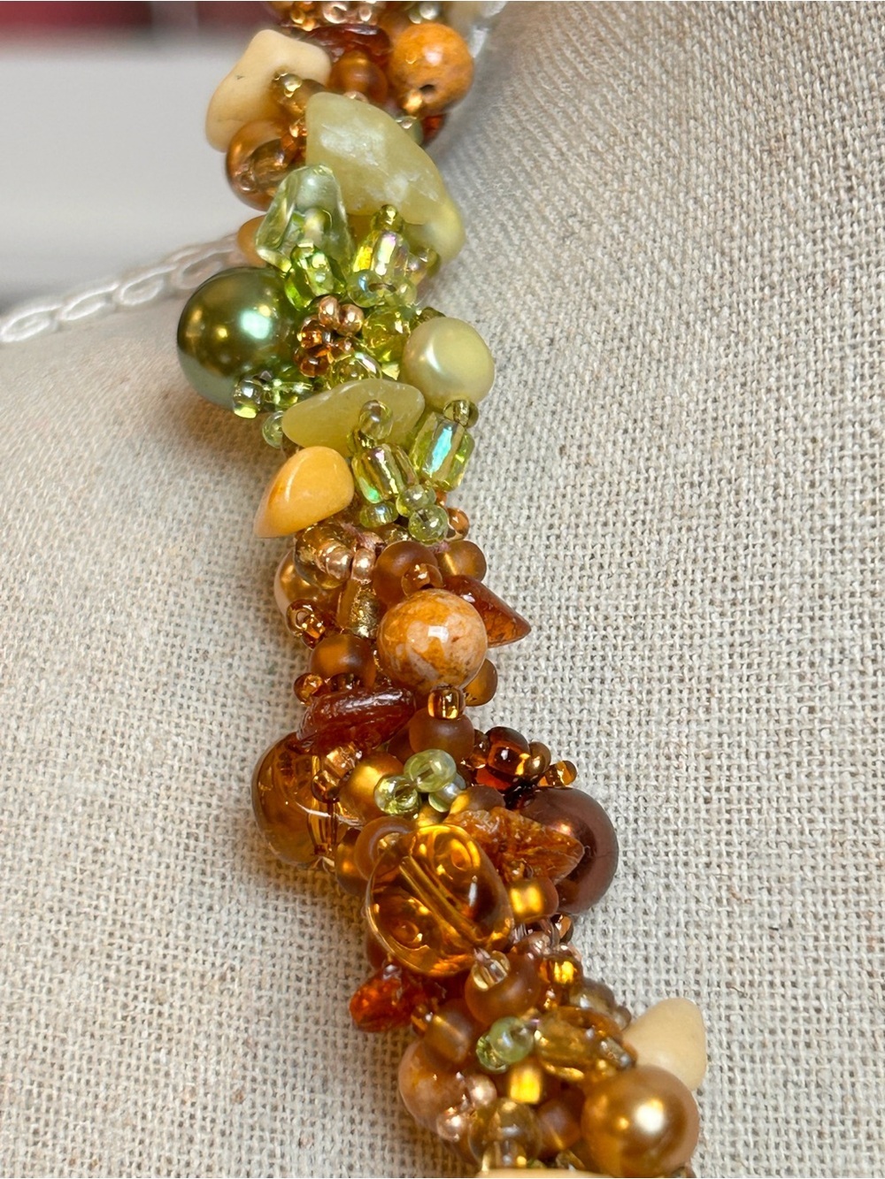 Artisan Chunky Carnelian Agate Slice Pendant Necklace, Carnelian Peridot Earthy - Picture 7 of 11